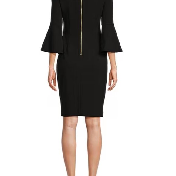 Calvin Klein 3/4 Bell Sleeve Boat Neck Sheath Dress - Picture 2 of 8